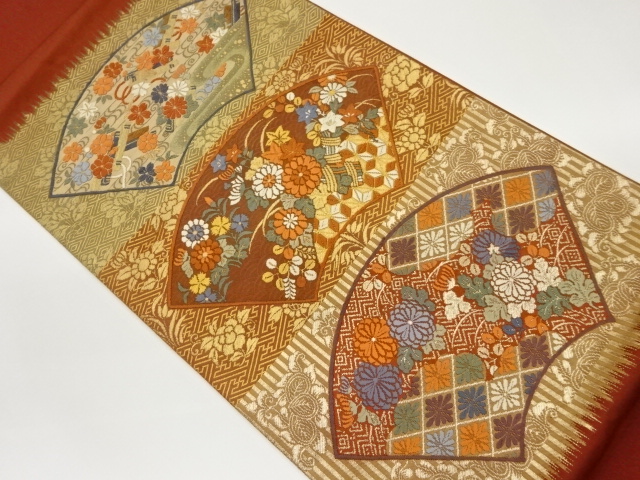 JAPANESE FUKURO OBI / WOVEN AUTUMN FLOWERS